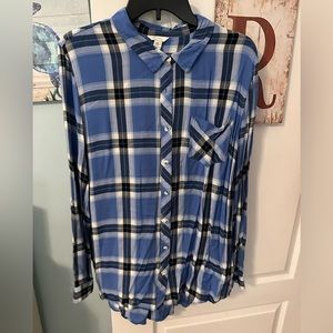 Est 1945 Blue Plaid Blouse XL